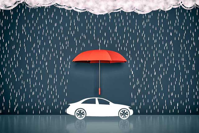 car under an umbrella