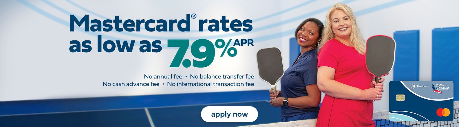 Mastercard rates as low as seven point nine percent APR. Click to apply online now.